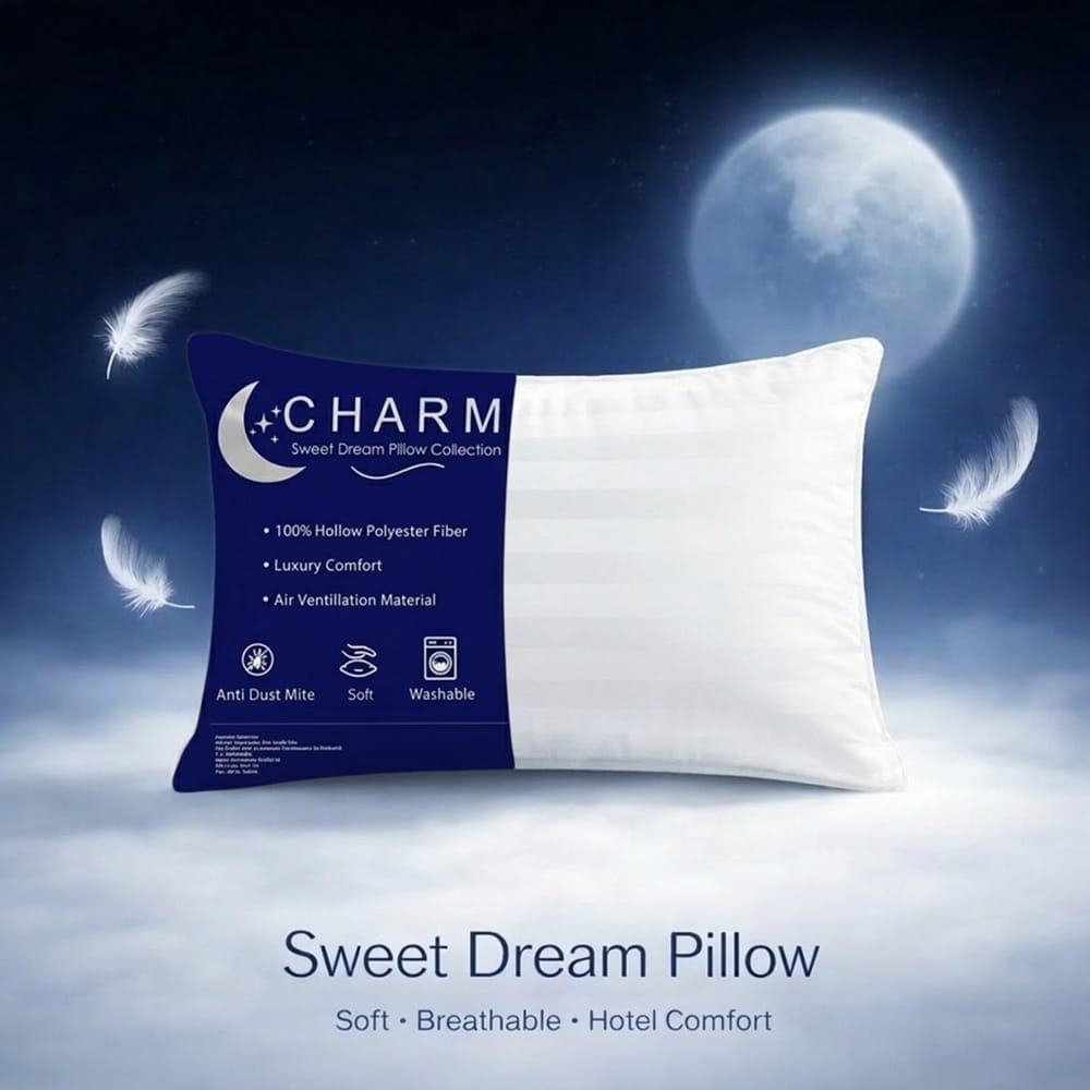 หมอนหนุน CHARM SWEET DREAM แพ็คคู่ (2 ใบ) นุ่มเด้ง สไตล์โรงแรม ขนาด 19X29 นิ้ว 1,000 กรัม